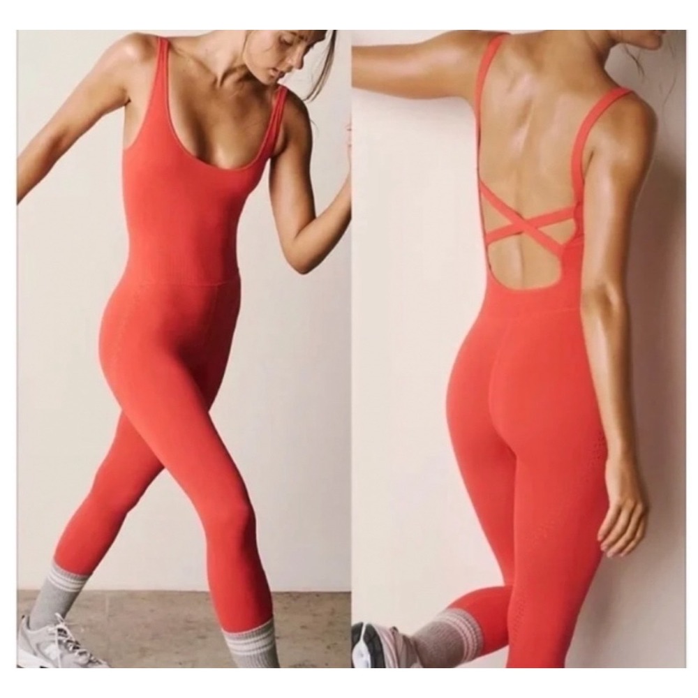 Free People Movement Good Karma Onesie Cherry Tomato Orange Red XS/S bodysuit